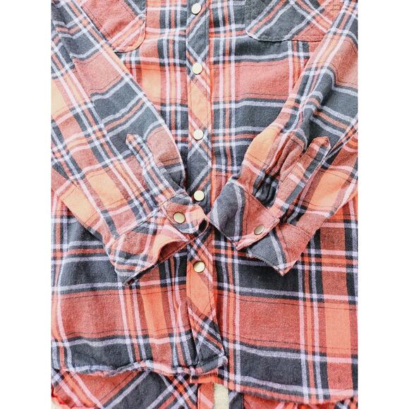 Bit & Bridle Western Shirt XL Plaid Snap Up Jeweled Collar Flannel Shirt - Picture 11 of 13